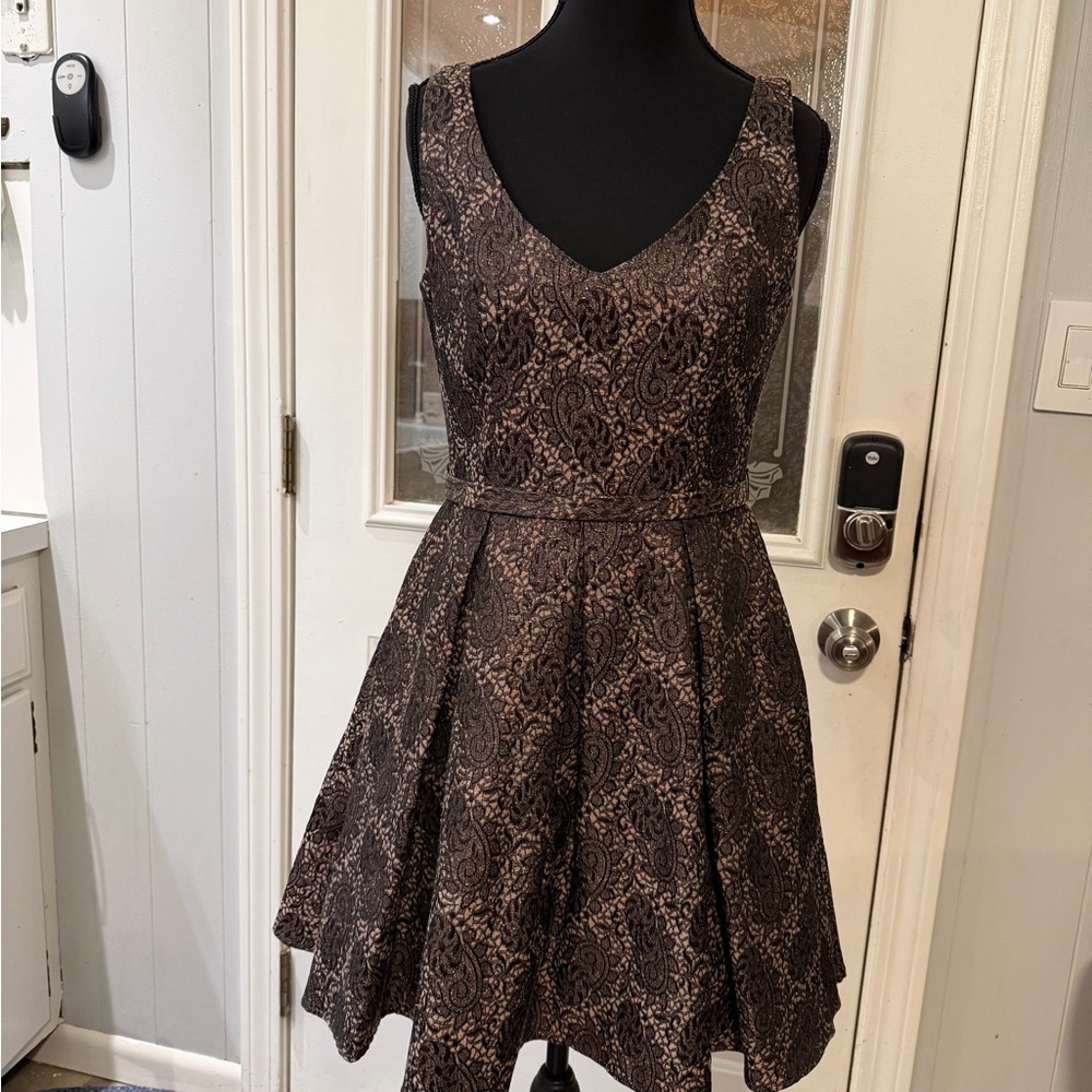 ABS Allen Schwartz Black and Gold Mini Dress